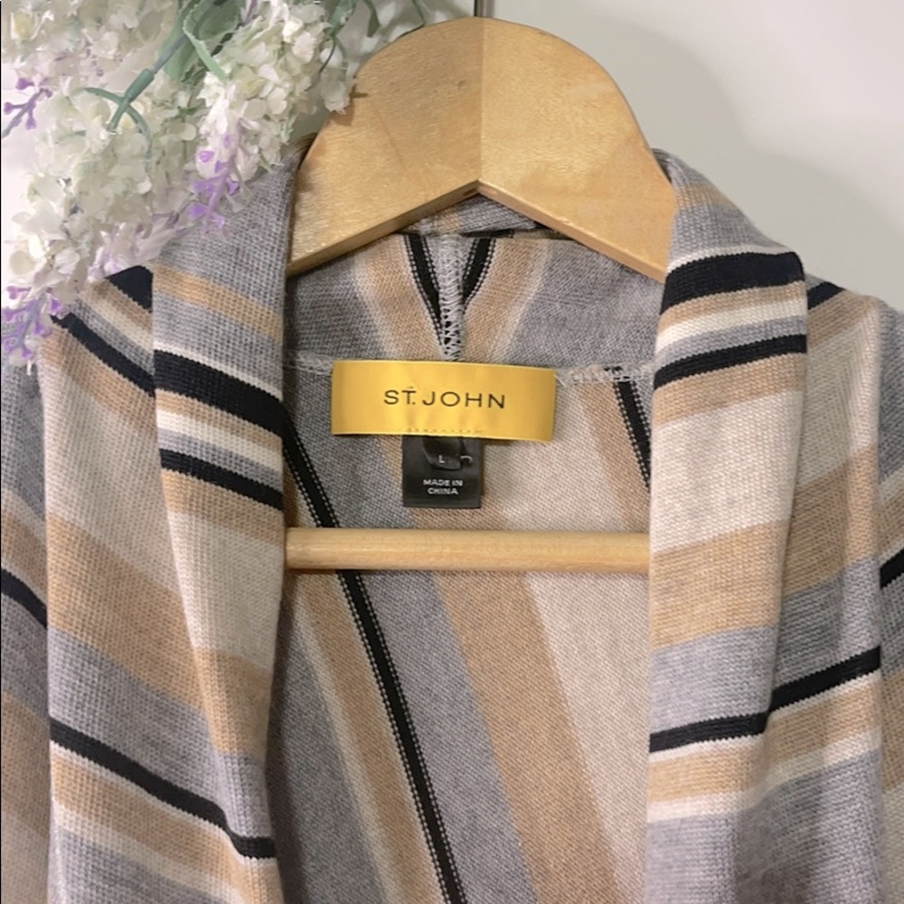 ST. JOHN 100%Wool Striped Open Front Cardigan/Wrap - Picture 2 of 9
